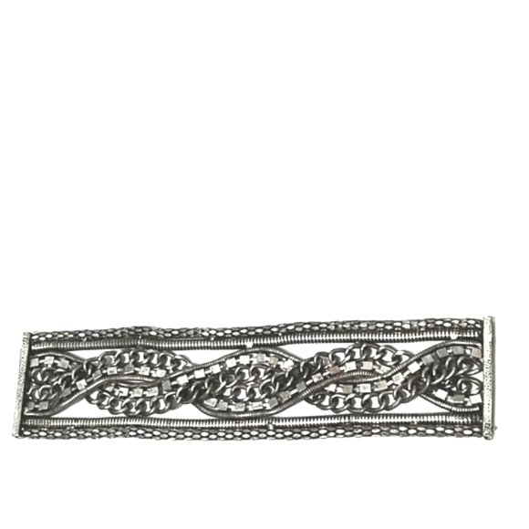 VINTAGE SILVER-TONE EXTRA WIDE MULTISTRAND CHAIN MAGNETIC 6.5-7" BRACELET - Picture 2 of 9